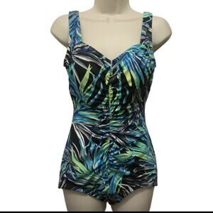 Maxine Of Hollywood Jungle Night Shirred Girl Leg One Piece Swimsuit sz 10
